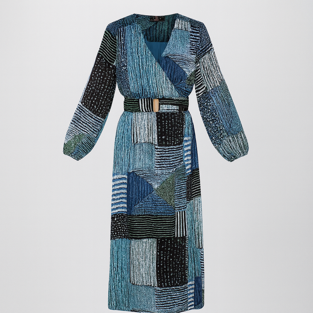 The Olivia Patchwork Wrap Dress-Ava Maren